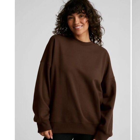 Beyond Yoga Oversized Sweatshirt Brown Espresso Luxe Fleece Soft Neutral XL - Picture 2 of 11